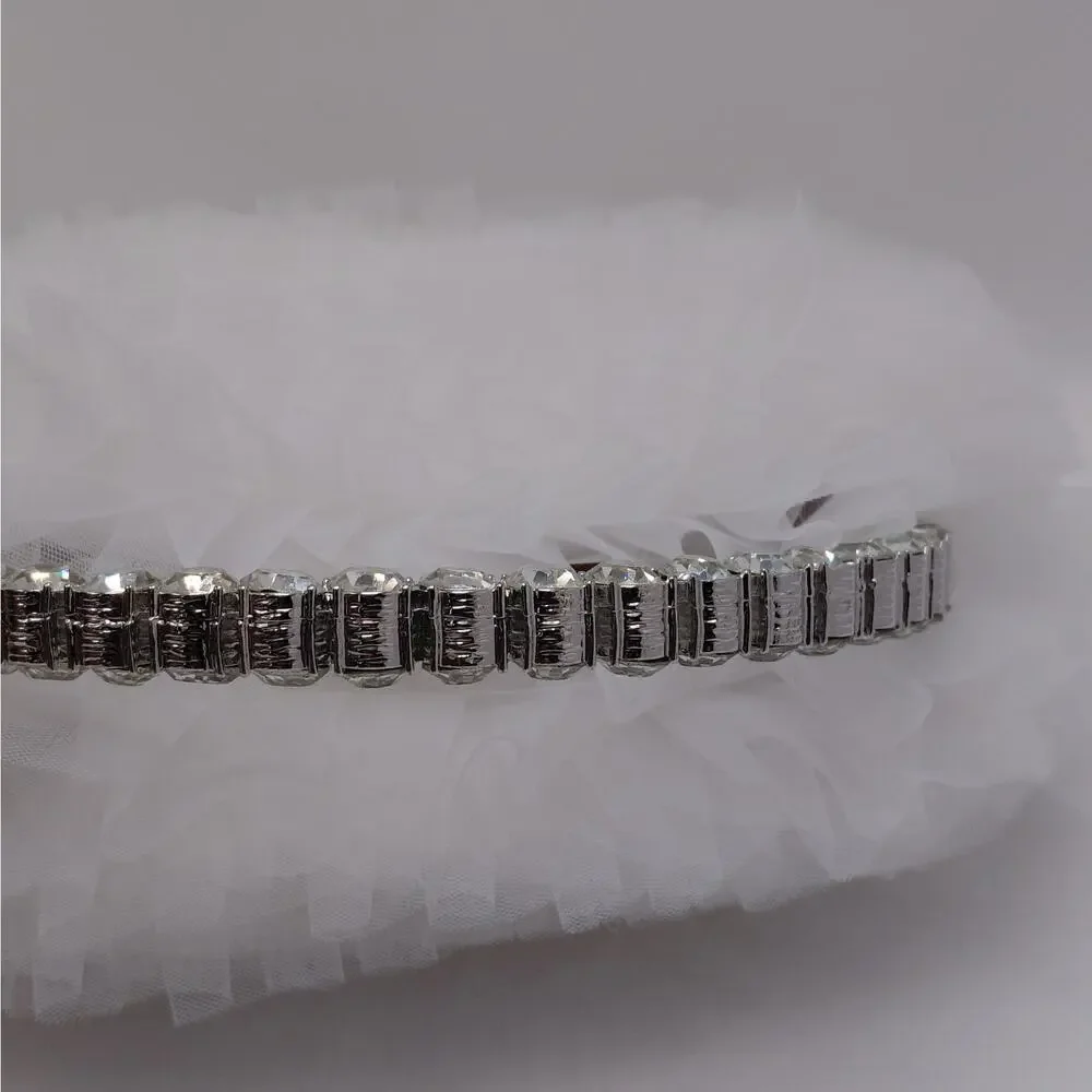 Badgley Mischka Womens Evening Bag White Tulle Rhinestone Bridal Formal Wedding